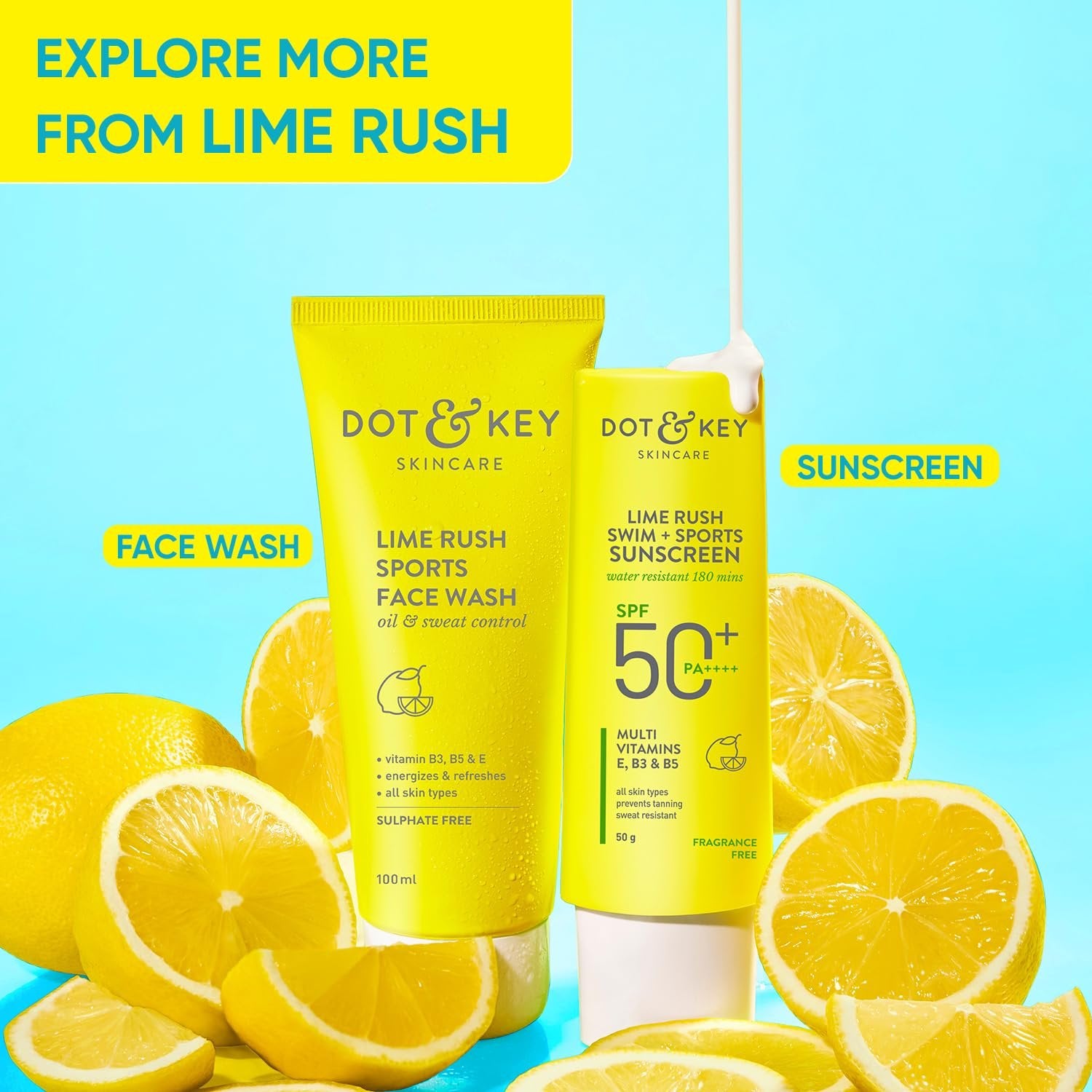 Dot and Key Lime Rush Sports Face Wash for Oil and Sweat Control - 100ml