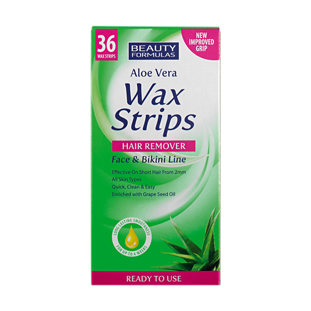 Beauty Formulas Aloe Vera Wax Strips Hair Removal-Face and Bikini Line 36Pcs