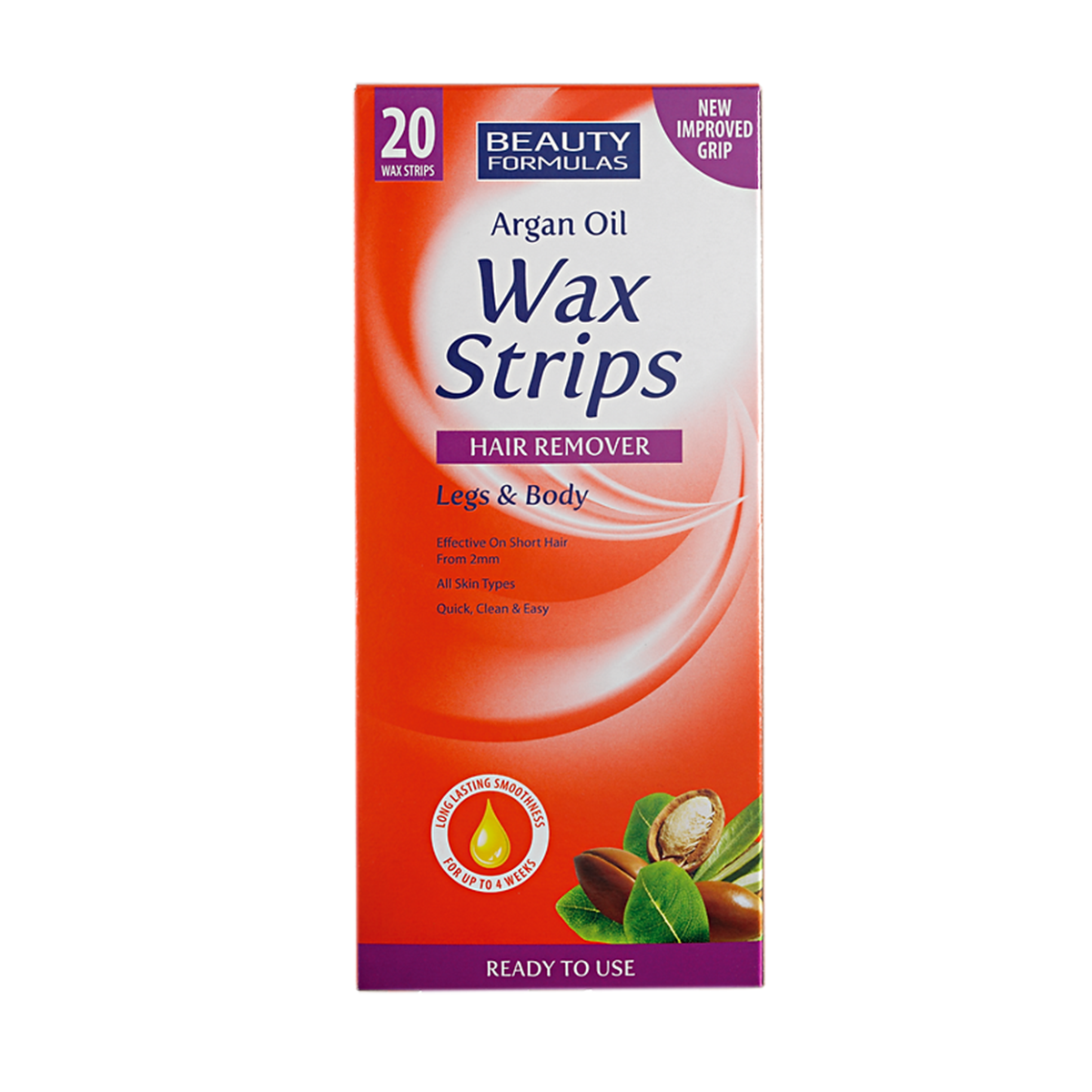 Beauty Formulas Argan Oil Wax Strips Hair Remover Legs and Body 20Pcs