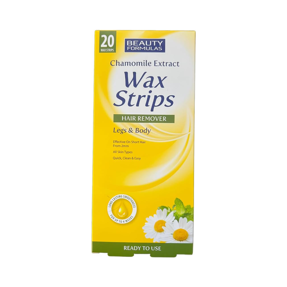 Beauty Formulas Chamomile Extract Wax Strips Hair Remover Legs and Body 20Pcs