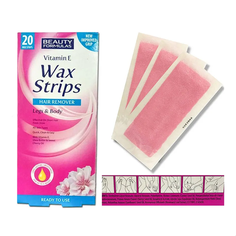 Beauty Formulas Vitamin E Wax Strips Hair Remover Legs and Body 20Pcs