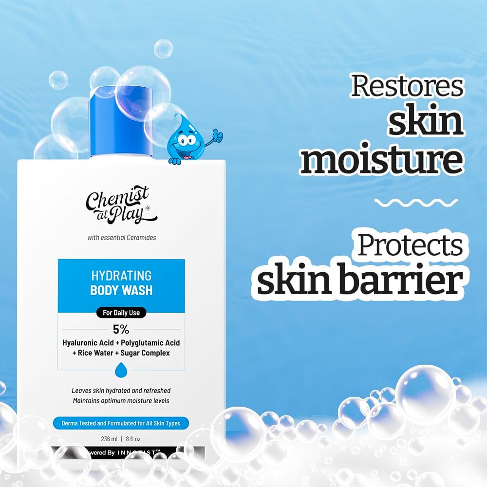 Chemist at Play Hydrating Body Wash With 5% Hyaluronic Acid + Polyglutamic Acid + Rice Water + Sugar Complex - 236ml