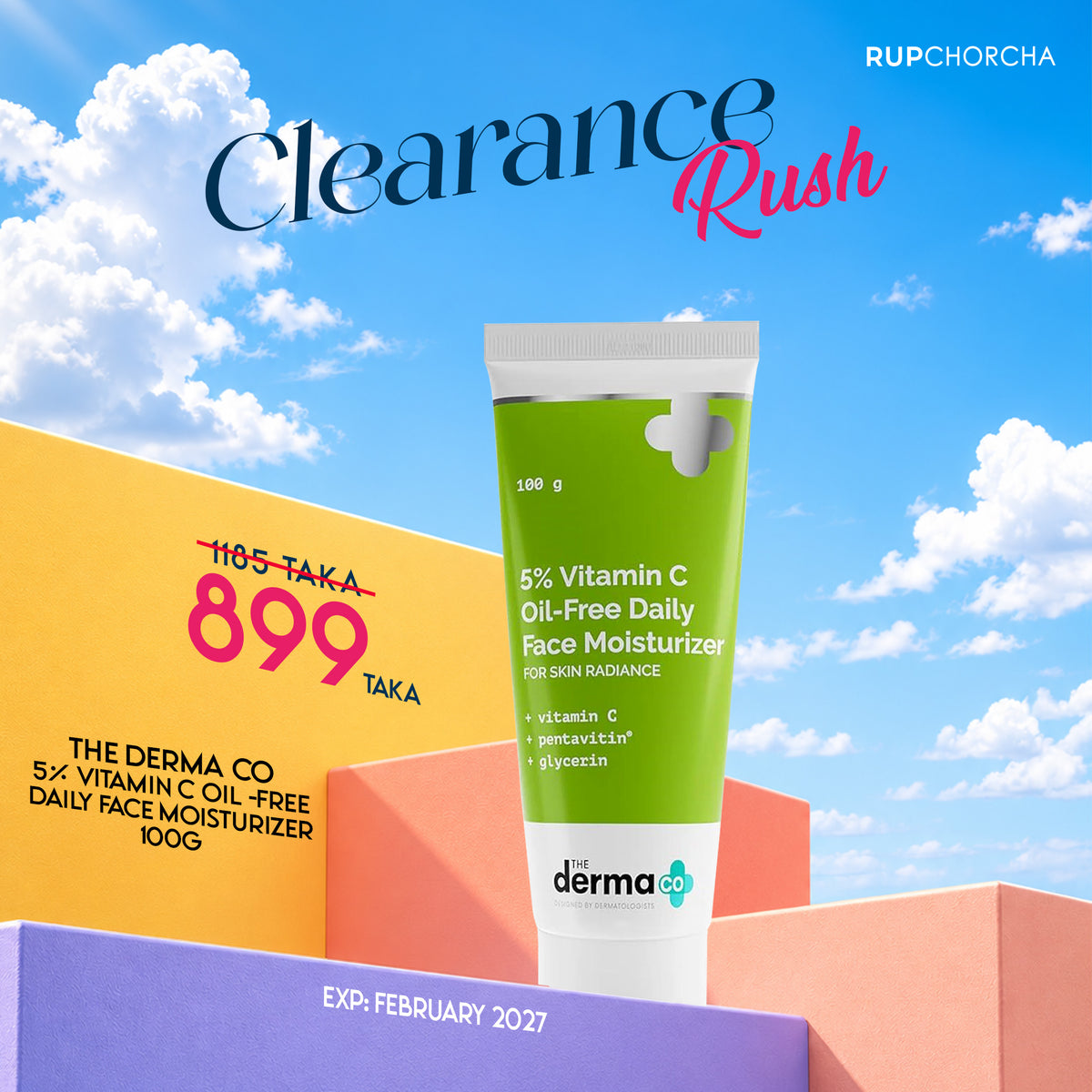 The Derma Co 5% Vitamin C Oil -Free Daily Face Moisturizer 100g (Expiry: 28/02/2027)