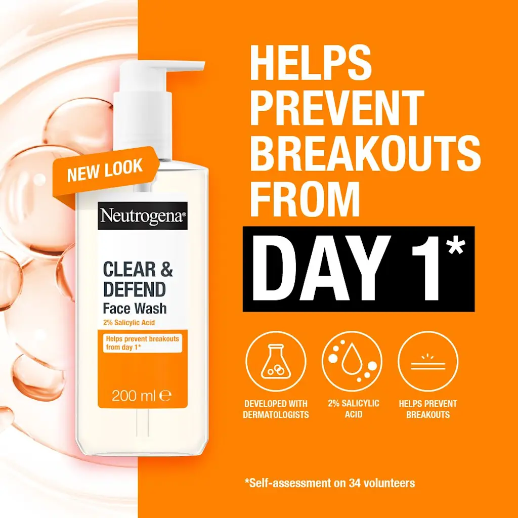Neutrogena Clear and Defend 2% Salicylic Acid Face Wash for Spot-Prone Skin - 200ml