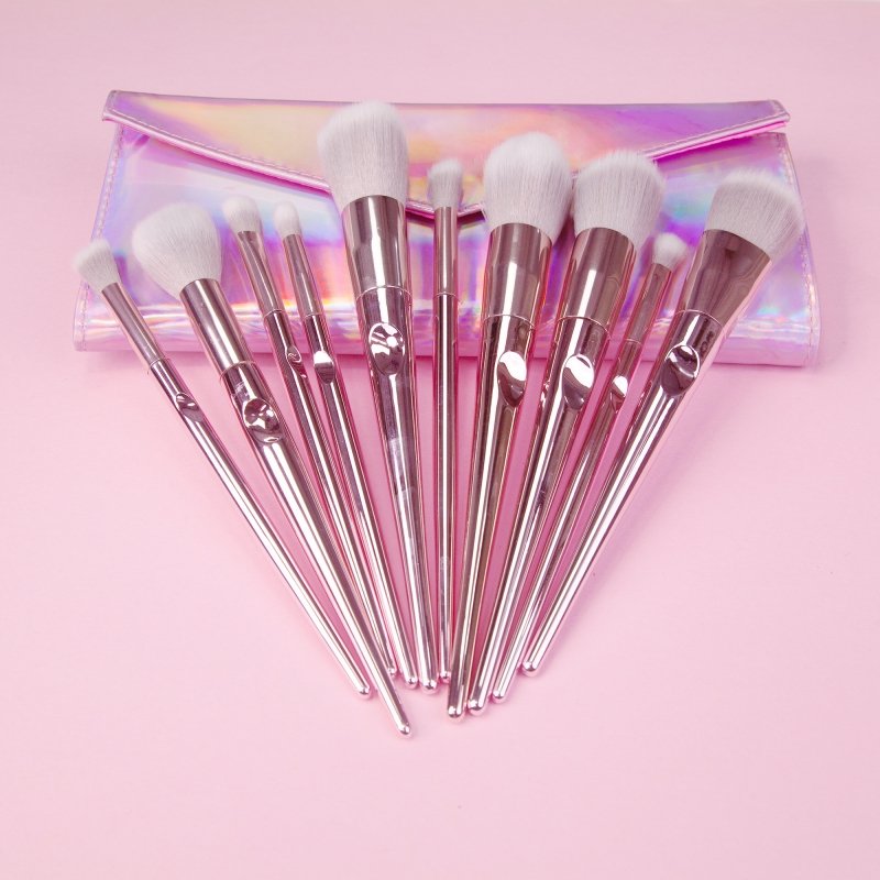 Maange Metal Pink With Pouch Makeup Brush Set 10 Pcs
