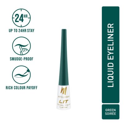 MyGlamm LIT Glossy Liquid Eyeliner - Green Soirée 3.5ml