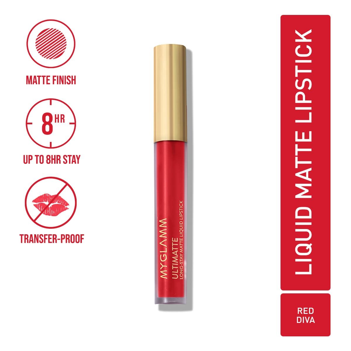 MyGlamm Ultimatte Long-Stay Matte Liquid Lipstick- Red Diva