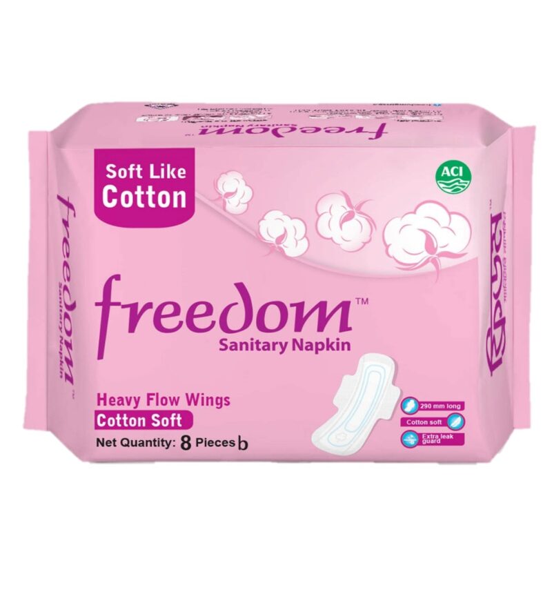 Freedom Heavy Flow Cotton Soft 8 pads Freedom Sanitary Napkin Heavy Flow Cotton 8 pads - Image 1
