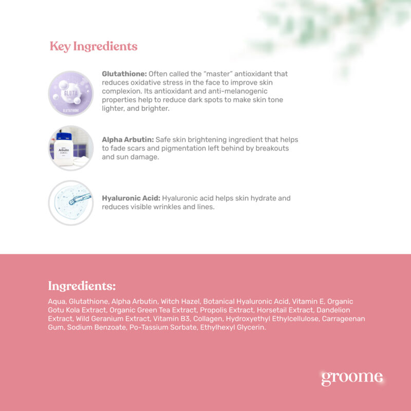 Groome-Glutathione-Alpha-Arbutin-HA-Brightening-Serum-3-1 Groome Glutathione + Alpha Arbutin +HA Brightening Serum 30ml - Image 7
