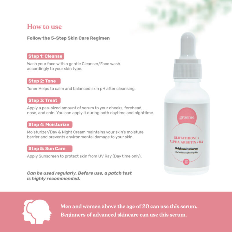 Groome-Glutathione-Alpha-Arbutin-HA-Brightening-Serum-4 Groome Glutathione + Alpha Arbutin +HA Brightening Serum 30ml - Image 6
