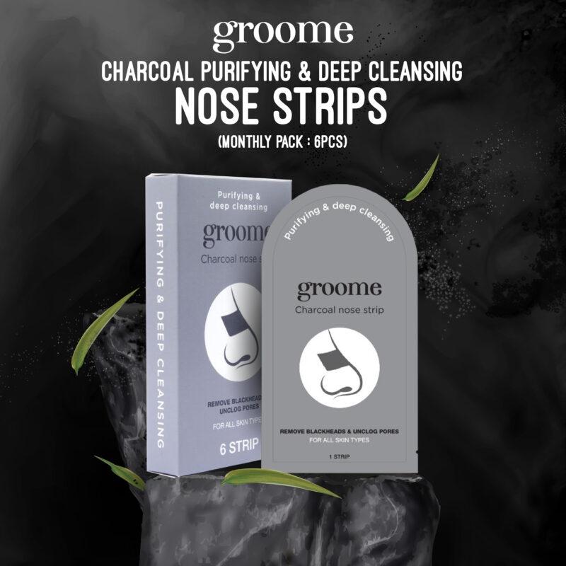 Groome Black Head Remover Charcoal Nose strips(Monthly Pack) 6 pcs - Image 3