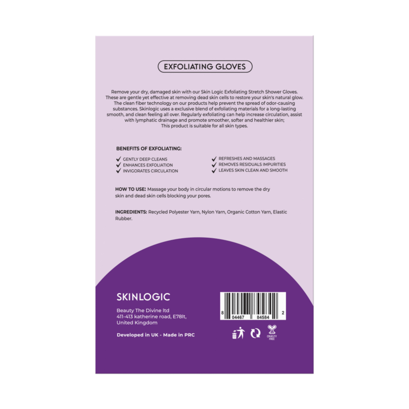 Skinlogic Exfoliating Shower Gloves- Purple 1 Skinlogic Exfoliating Shower Gloves 1 Pair – Purple - Image 3