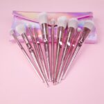 Maange Metal Pink With Pouch Makeup Brush Set 10 Pcs