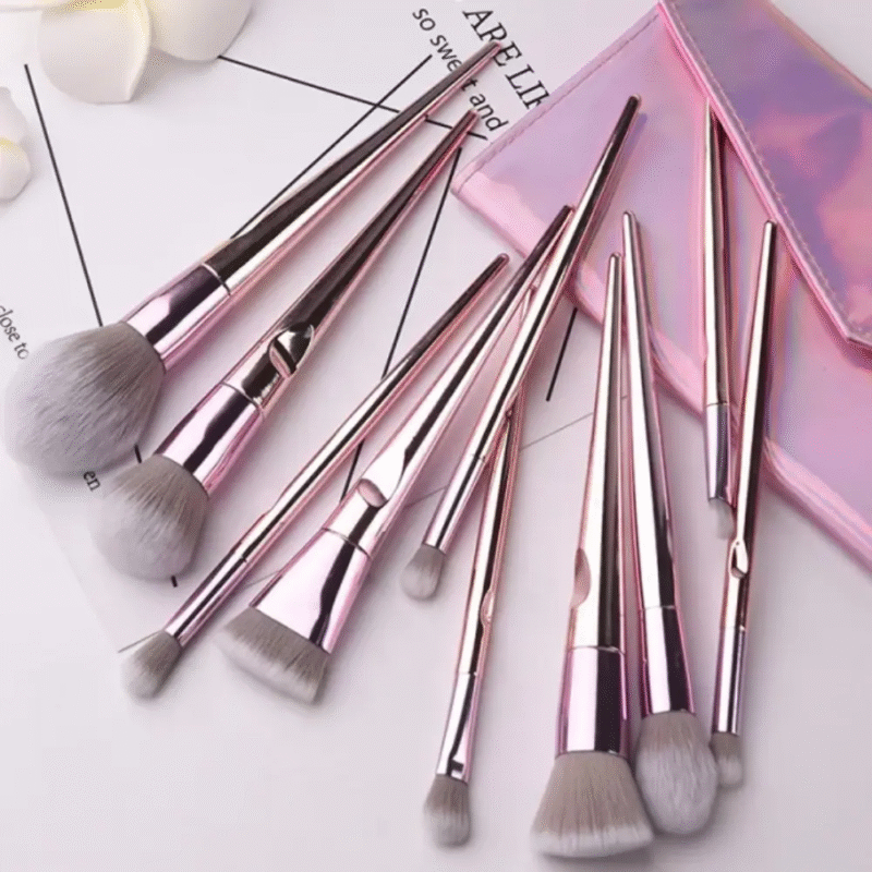 Maange Metal Pink With Pouch Makeup Brush Set 10 Pcs - Image 3