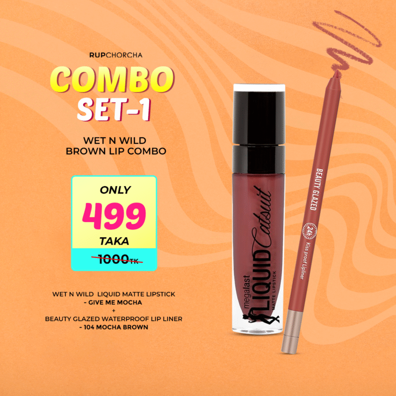 Wet n Wild Brown Lip Combo - Set 1 (Wet n Wild MegaLast Liquid Catsuit Matte Lipstick- Give Me Mocha 6g + Beauty Glazed Lively Waterproof & Long Lasting Lip Liner – 104 Mocha Brown)